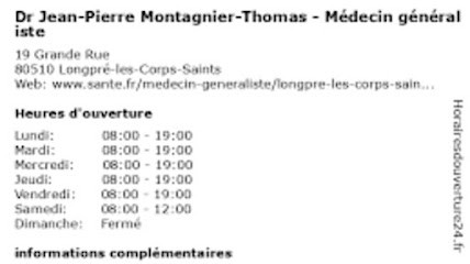 Dr Jean-Pierre MONTAGNIER-THOMAS, Médecin Généraliste à Longpré-les-Corps-Saints